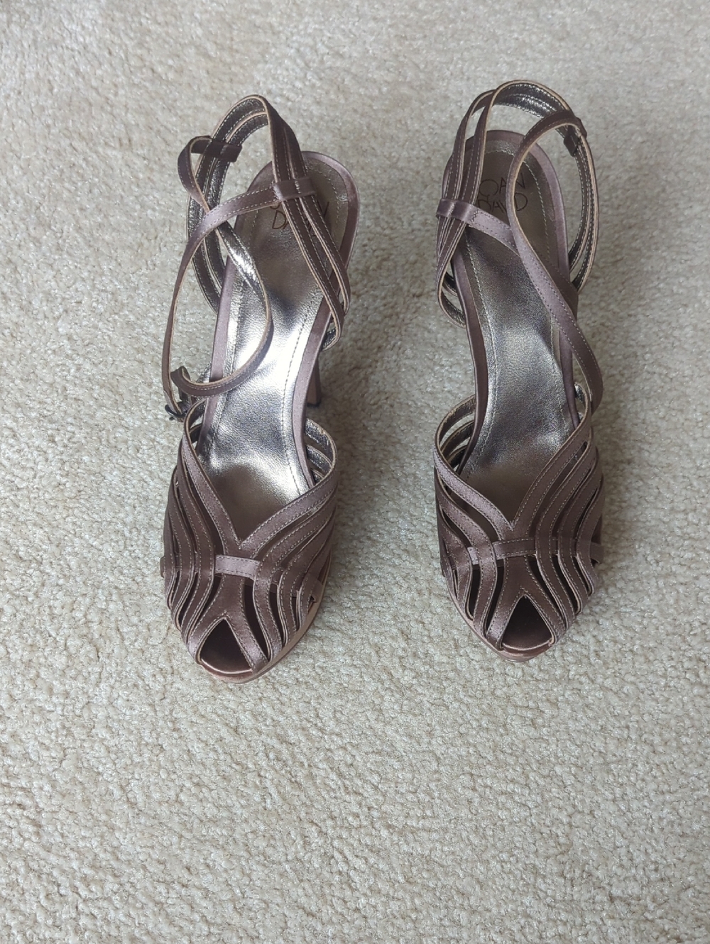 Stunning Taupe Satin Joan And David Platform Heels